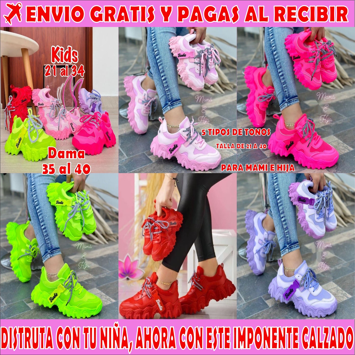 TENIS BARBIE TRACTOR PARA MAMI E HIJAS 👩🏻👧🏻👟👩👧👦
