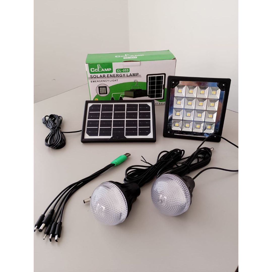 KIT PANEL SOLAR, LAMPARA + 2 BOMBILLOS