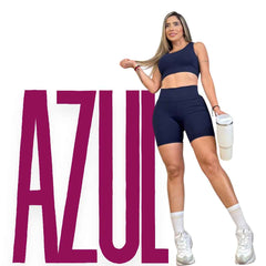 ✨ Combo Fit Pro: Short Realce + Top Push Up🍑 - AZUL OSCURO