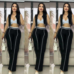 Conjunto Chaleco, Top y Pantalón – Tu Look Completo en Uno 👗 - NEGRO