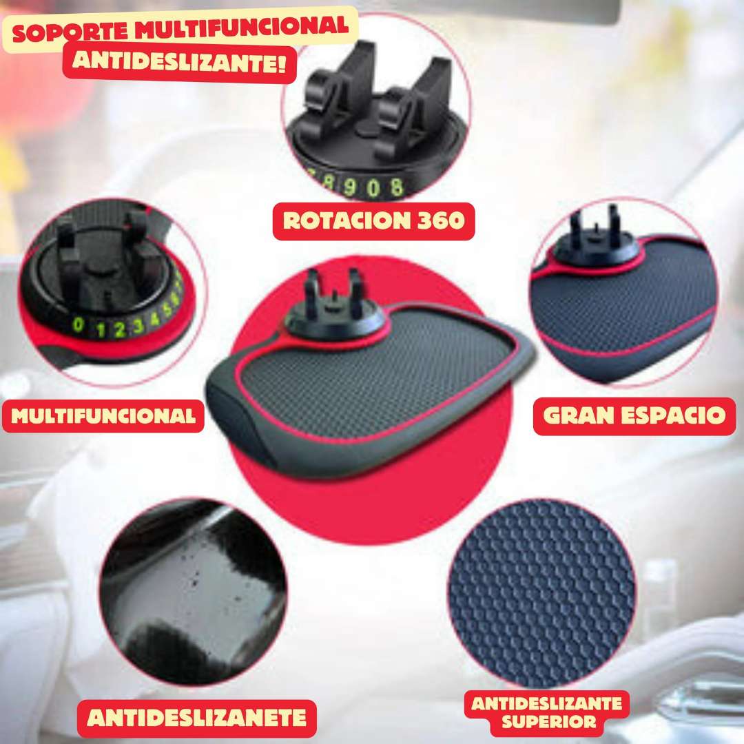 Soporte Multifuncional Antideslizante – Almohadilla + Soporte giratorio 360° 📱🚗