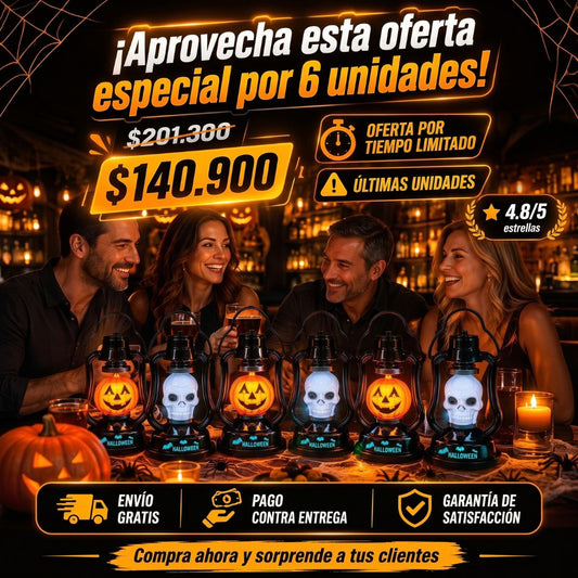 Farol Encantado Halloween Luz Y Sonido diseños Calabaza y Calavera x 6 unidades