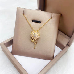 COLLAR GIRASOLES GIRATORIOS 📿♥🧑🏻‍❤️‍💋‍👩🏻 - GIRASOL DORADO HOJAS