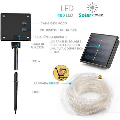 Manguera LED Solar Pro™ 20m – 400 LEDs  Iluminación Automática Exteriores 🌟