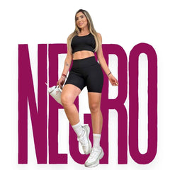 ✨ Combo Fit Pro: Short Realce + Top Push Up🍑 - NEGRO
