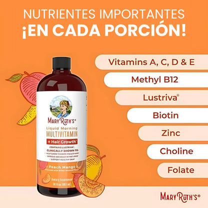 Multivitamínico Líquido MaryRuth’s x 887 ml – Cabello y Piel Radiante 🍑💆‍♀️