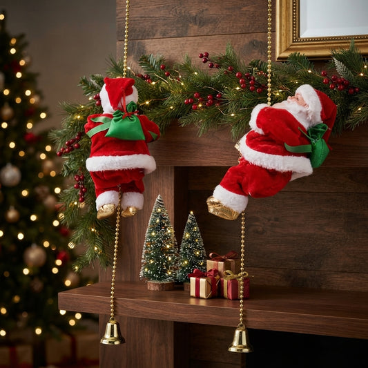 Papá Noel escalador musical que sube y baja por su cadena dorada