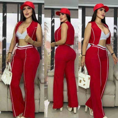 Conjunto Chaleco, Top y Pantalón – Tu Look Completo en Uno 👗 - ROJO
