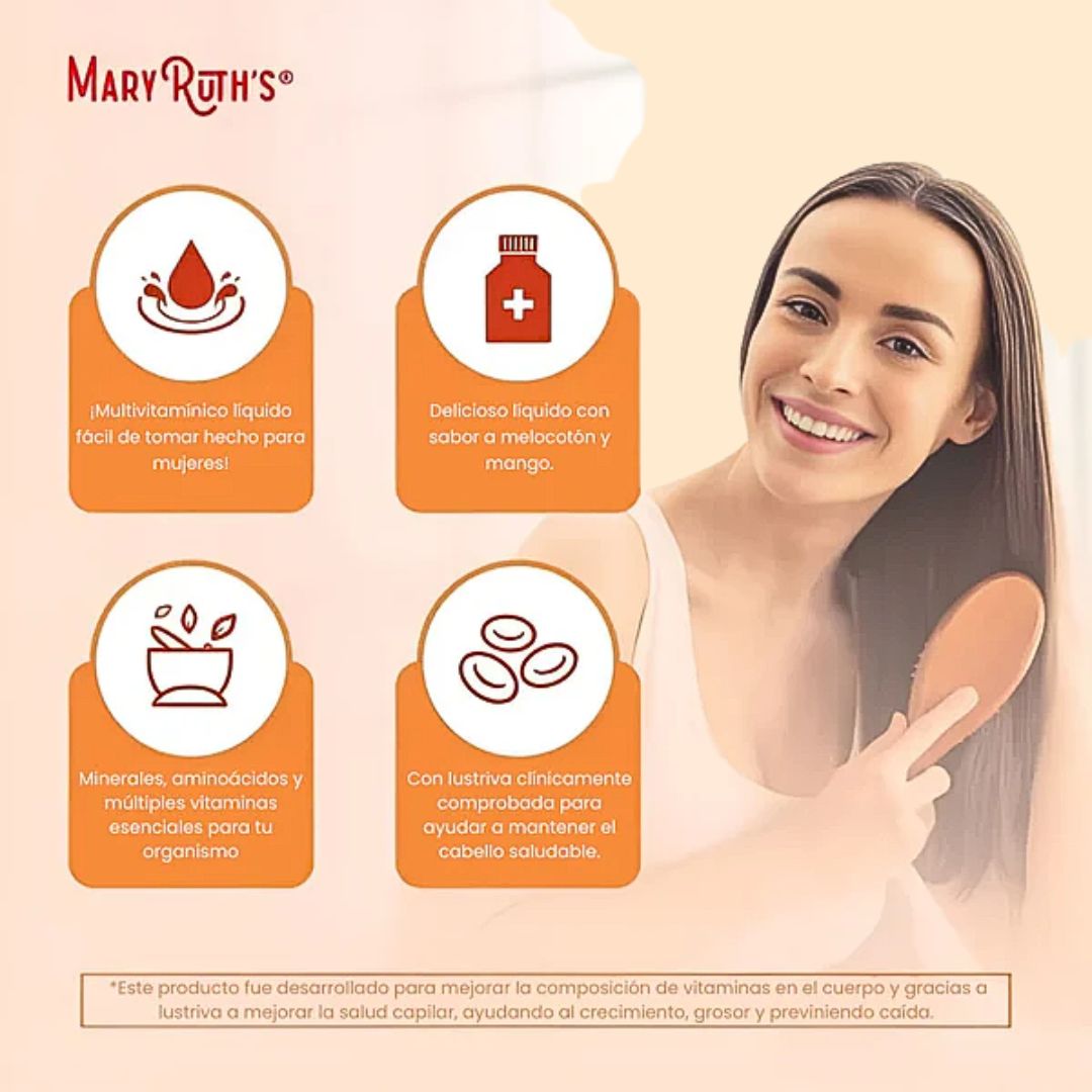 Multivitamínico Líquido MaryRuth’s x 887 ml – Cabello y Piel Radiante 🍑💆‍♀️