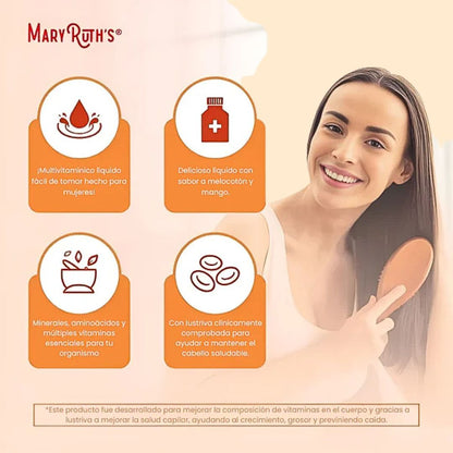 Multivitamínico Líquido MaryRuth’s x 887 ml – Cabello y Piel Radiante 🍑💆‍♀️