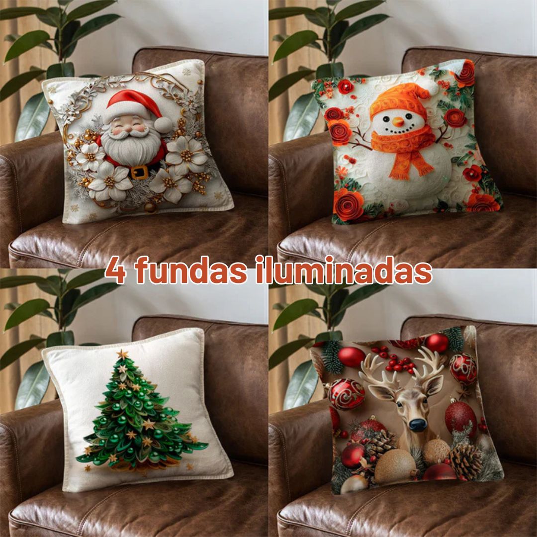 Set Fundas Navideñas LED x 4 unds -  Magia luminosa en tu sala 🎄