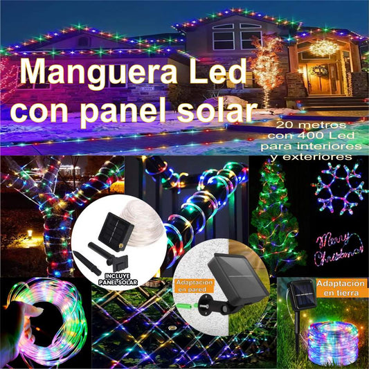 Manguera LED Solar Pro™ 20m – 400 LEDs  Iluminación Automática Exteriores 🌟