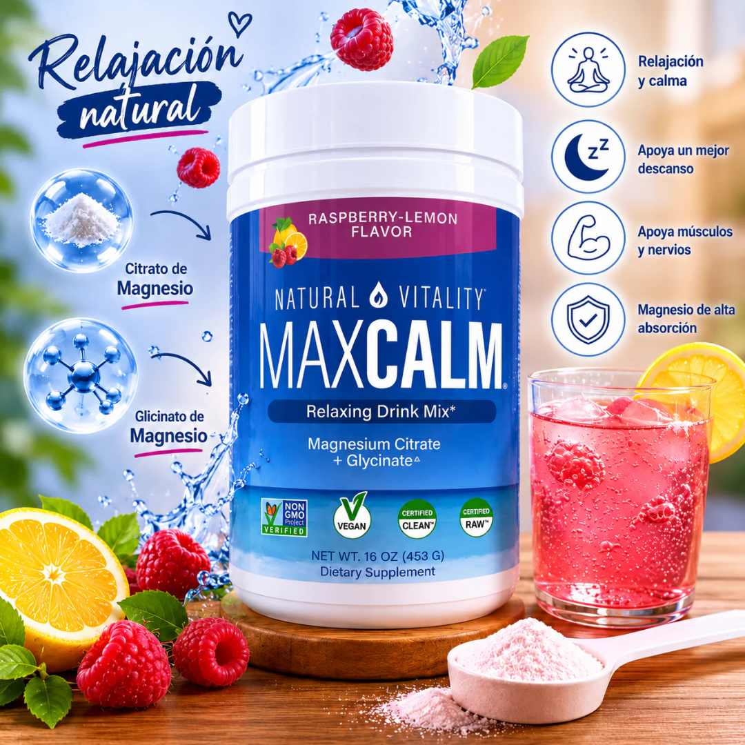 MAX CALM Bebida Relajante de Magnesio – 453 g | Calma, descanso y bienestar en cada vaso 🍓🍋