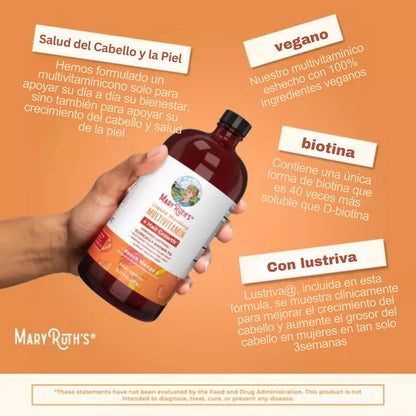 Multivitamínico Líquido MaryRuth’s x 887 ml – Cabello y Piel Radiante 🍑💆‍♀️