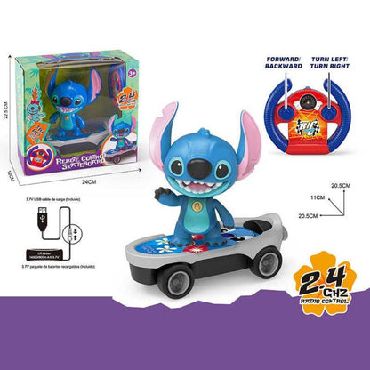 Juguete de Stitch en patineta con control remoto, luz y movimiento🛹