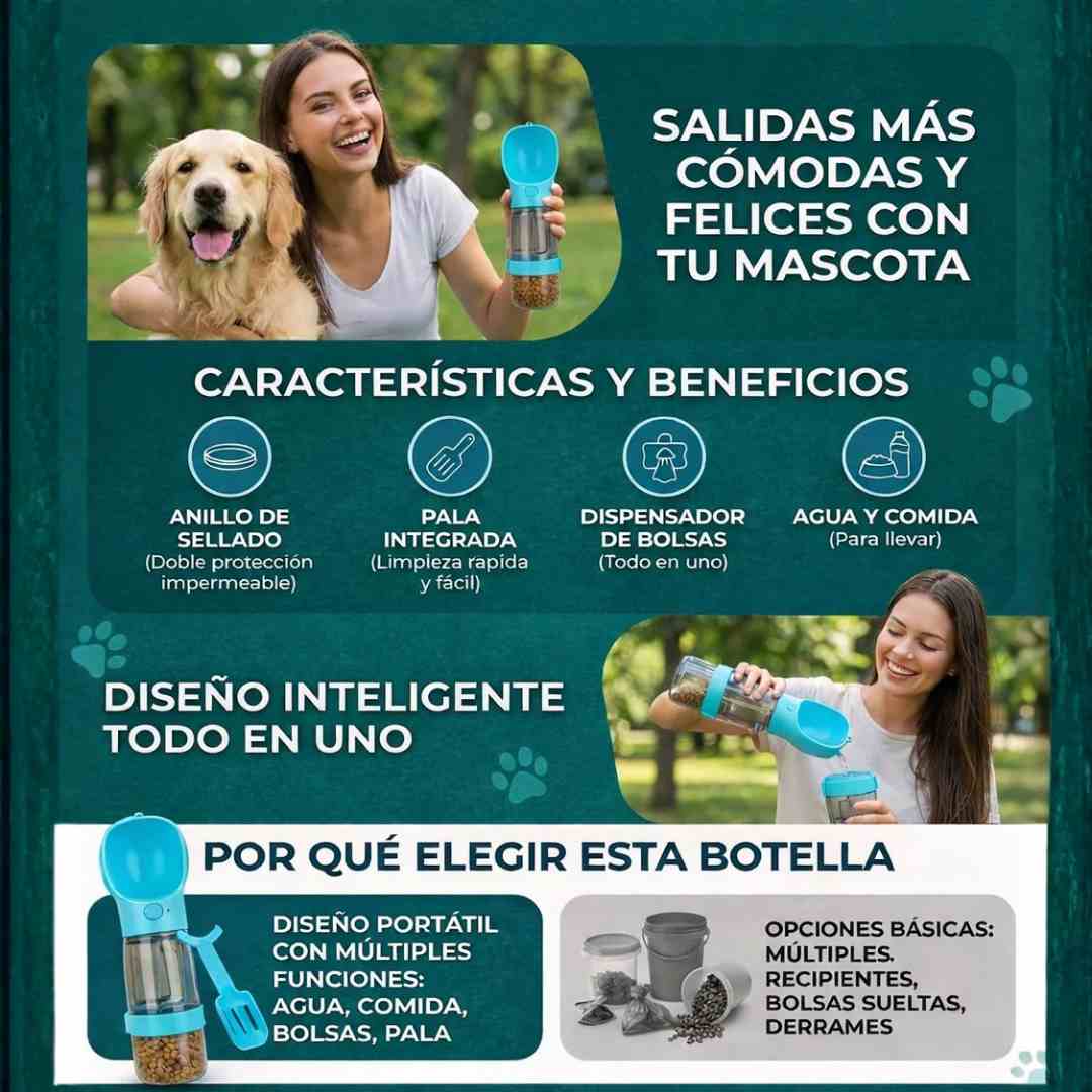 HydraWalk 3en1 – Agua, comida y limpieza en cada paseo 🚶‍♂️🐕