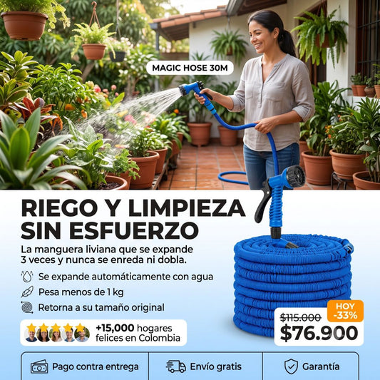 Manguera Expandible 30 Mts – Riega, Lava y Guarda en Segundos 💧