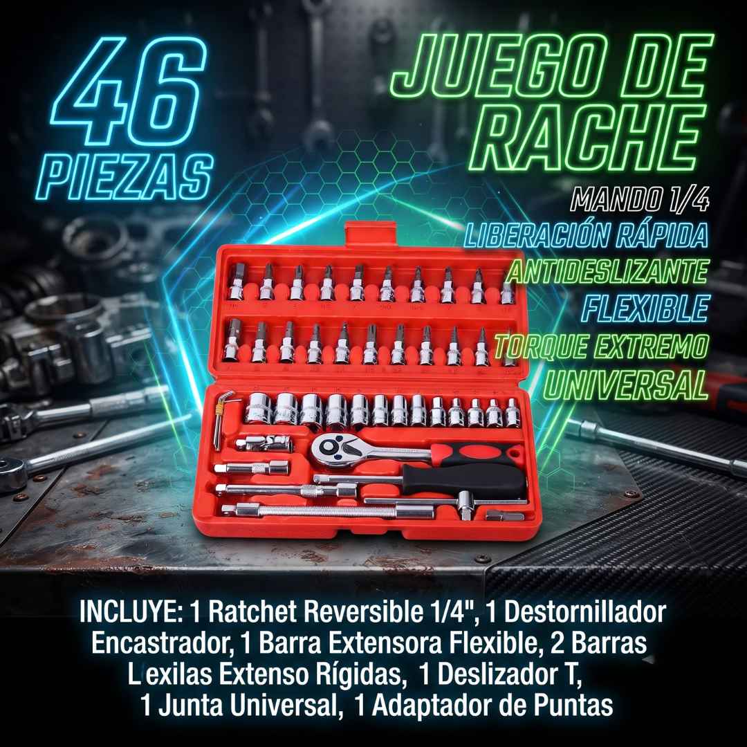 Ratchet 46 Piezas – Alcanza Cualquier Ángulo 🔧