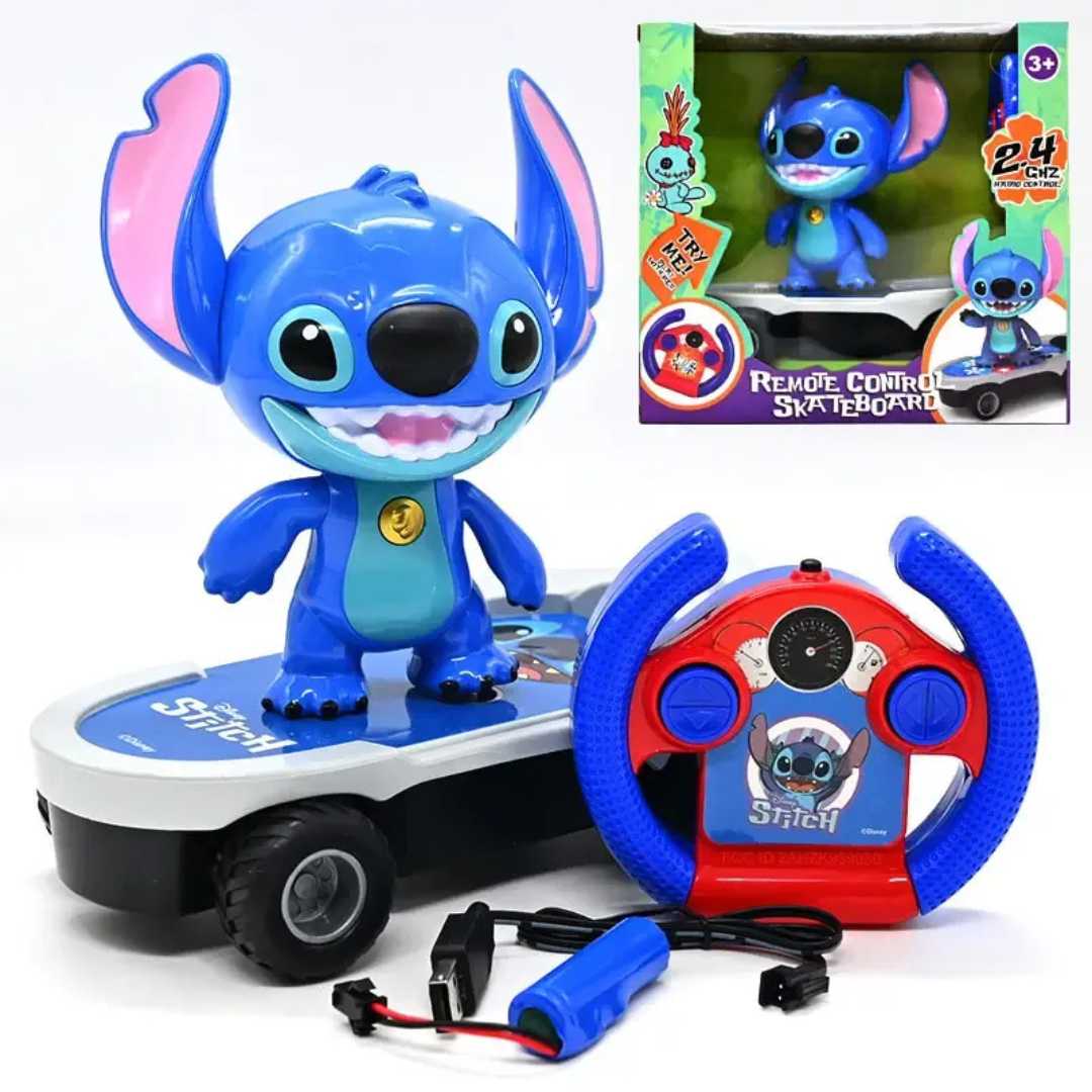 Juguete de Stitch en patineta con control remoto, luz y movimiento🛹