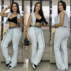 Conjunto Chaleco, Top y Pantalón – Tu Look Completo en Uno 👗 - BLANCO