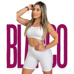 ✨ Combo Fit Pro: Short Realce + Top Push Up🍑 - BLANCO