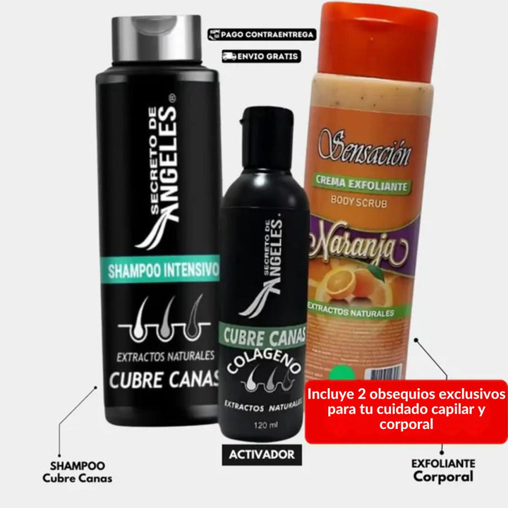 Shampoo Angeles Cubrecanas +  2 OBSEQUIO 🖤🧔🏻‍♀️
