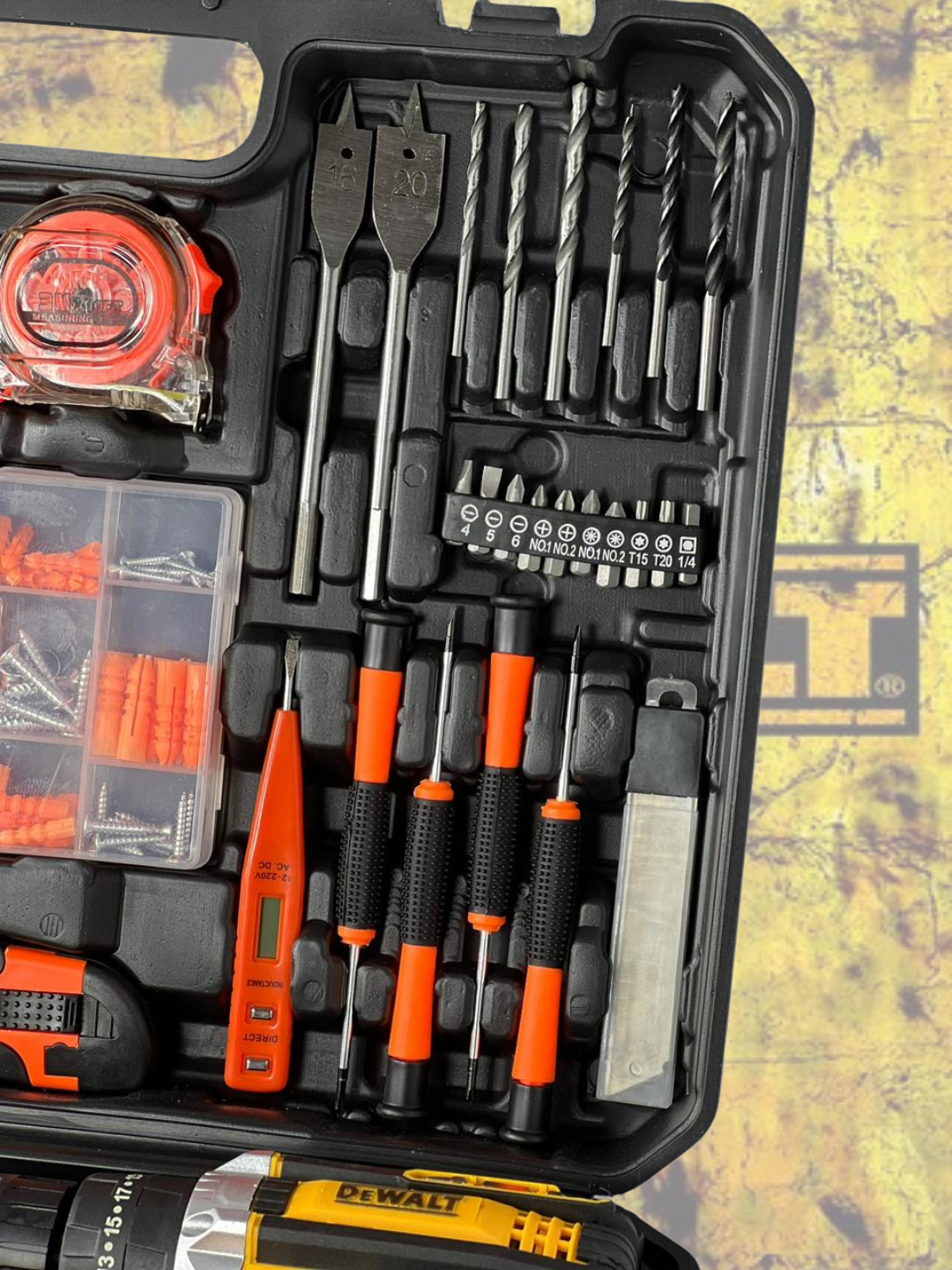 TALADRO DEWALT INALAMBRICO + KIT DE 49 HERRAMIENTAS 🧰🛠️