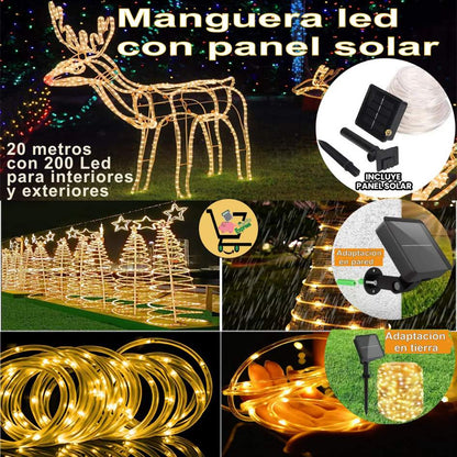 Manguera LED Solar Pro™ 20m – 400 LEDs  Iluminación Automática Exteriores 🌟