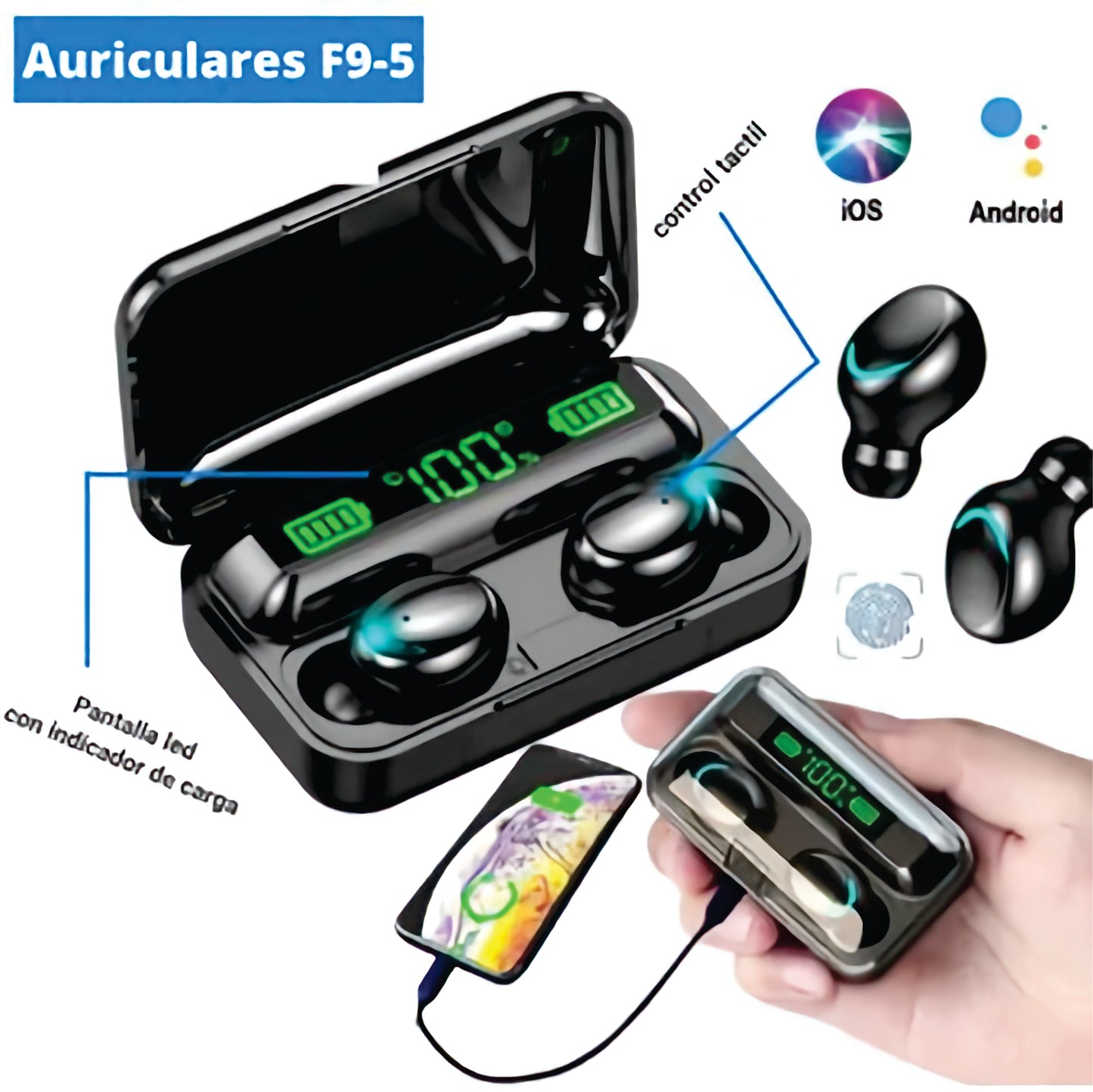 AUDÍFONOS INALÁMBRICOS F9 CON POWERBANK