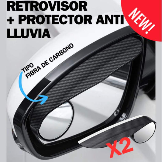 RETROVISOR + PROTECTOR ANTI LLUVIA CARBONO CARRO 🚒