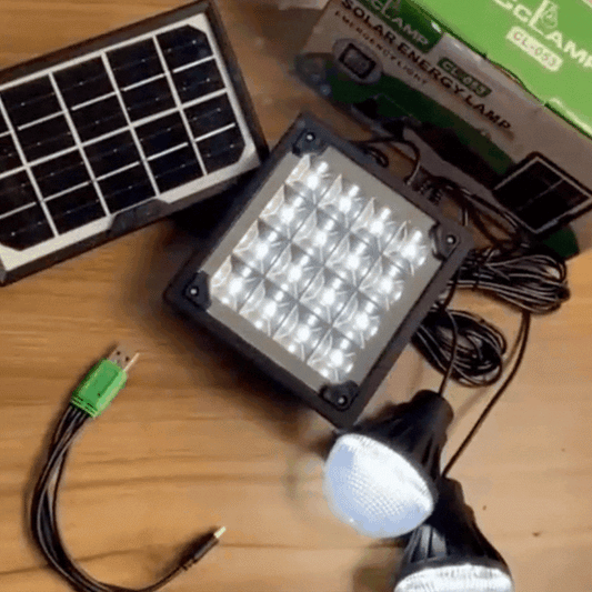 KIT PANEL SOLAR, LAMPARA + 2 BOMBILLOS