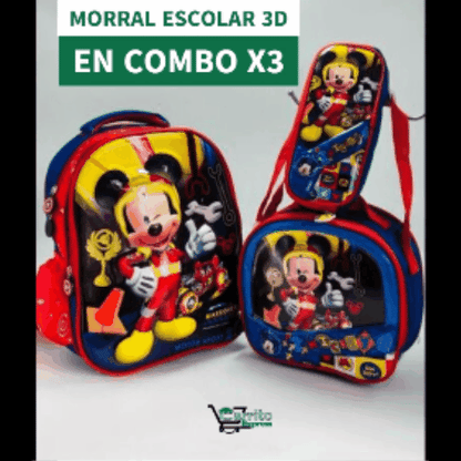 MORRAL ESCOLAR 3D EN COMBO X 3 🎒