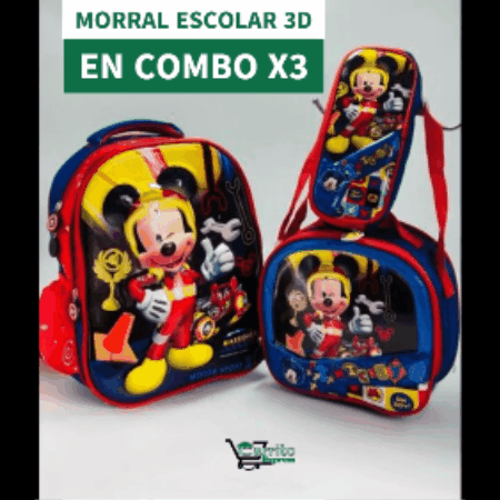 MORRAL ESCOLAR 3D EN COMBO X 3 🎒