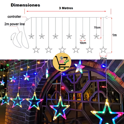 CASCADA LUCES LED ESTRELLAS, 3 y 6 METROS POR 1 METRO 🎄✨