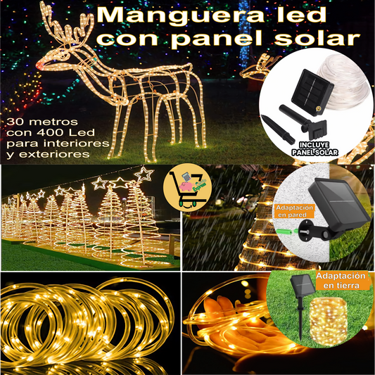 MANGUERA LED CON PANEL SOLAR x 30 metros🎄🎅🏼