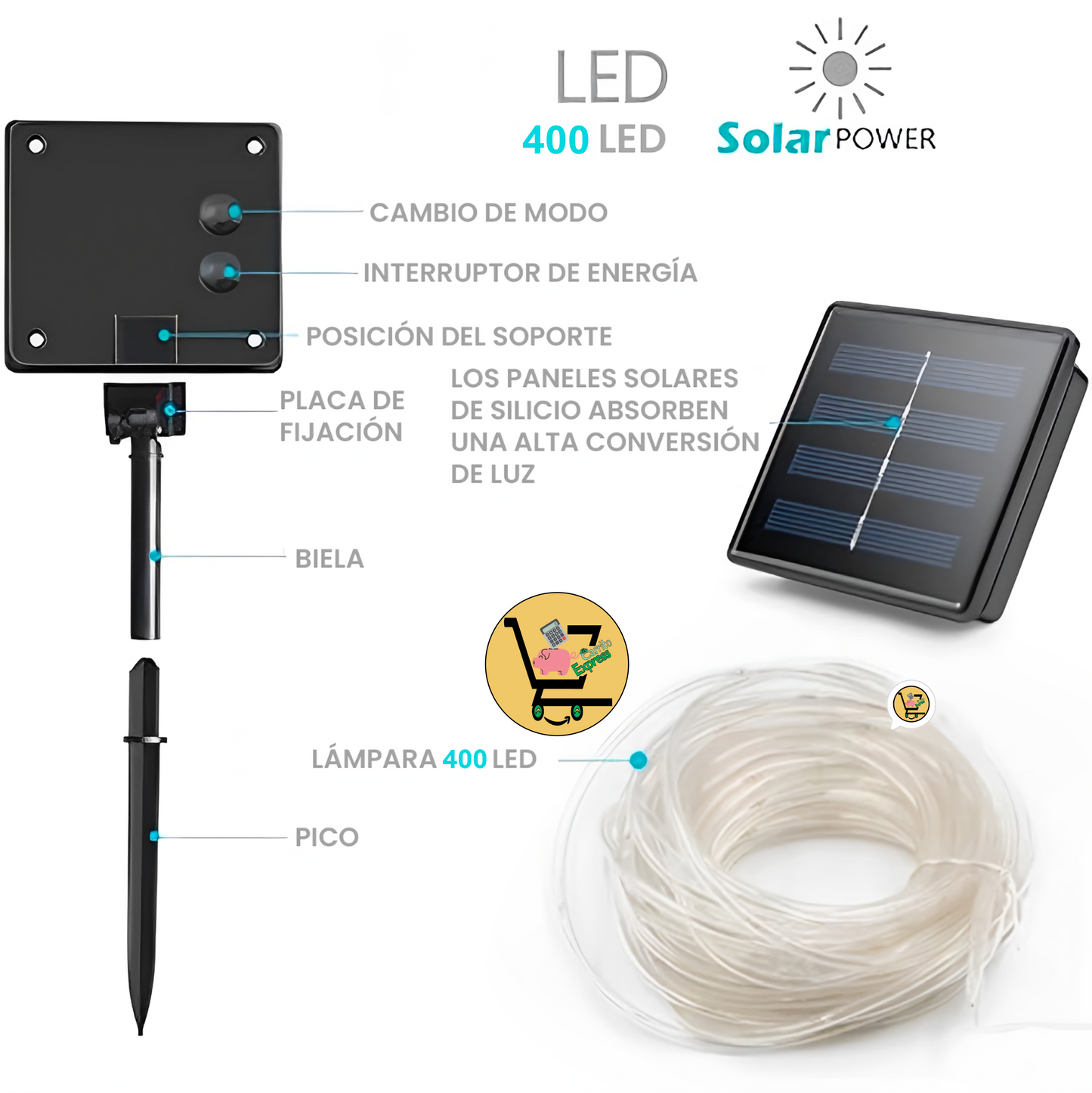 MANGUERA LED CON PANEL SOLAR x 30 metros🎄🎅🏼