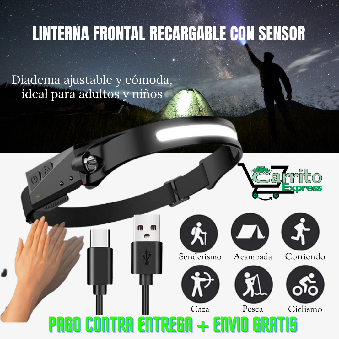 LINTERNA FRONTAL RECARGABLE CON SENSOR 🔦✨💡