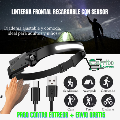 LINTERNA FRONTAL RECARGABLE CON SENSOR 🔦✨💡