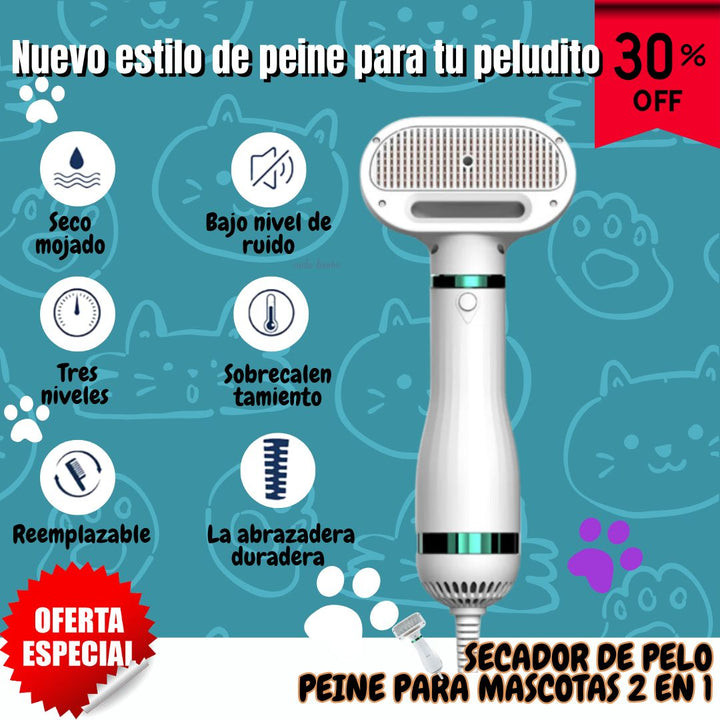 Secador De Pelo Peine Para Mascotas 2 En 1