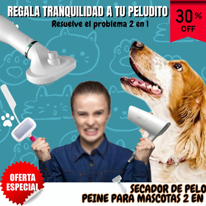 Secador De Pelo Peine Para Mascotas 2 En 1