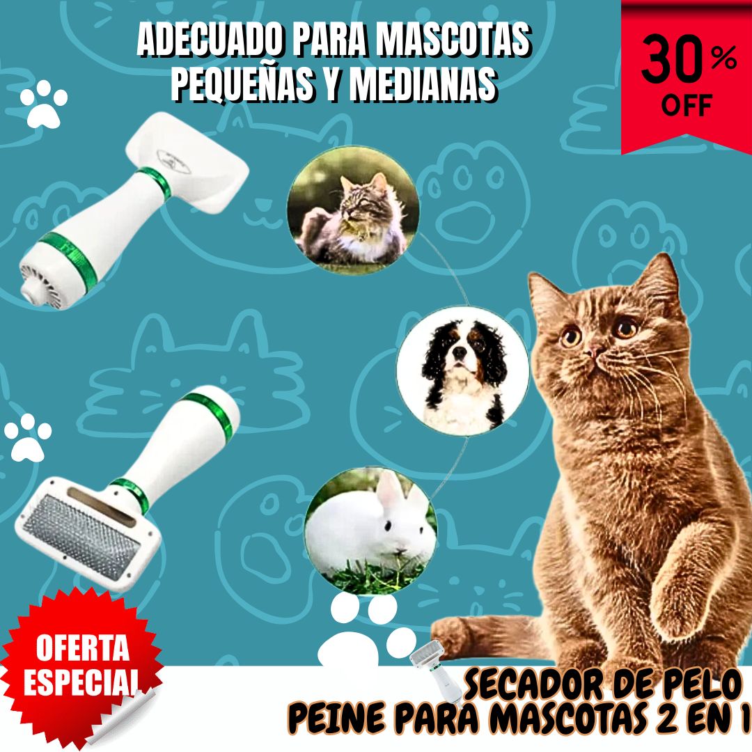 Secador De Pelo Peine Para Mascotas 2 En 1