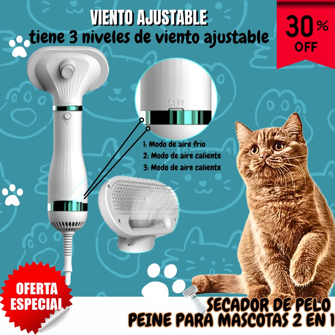 Secador De Pelo Peine Para Mascotas 2 En 1