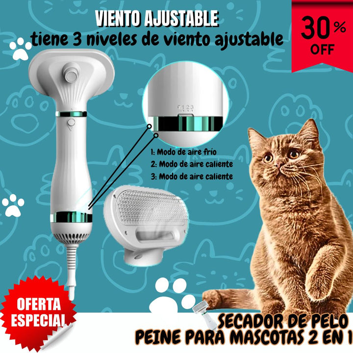 Secador De Pelo Peine Para Mascotas 2 En 1