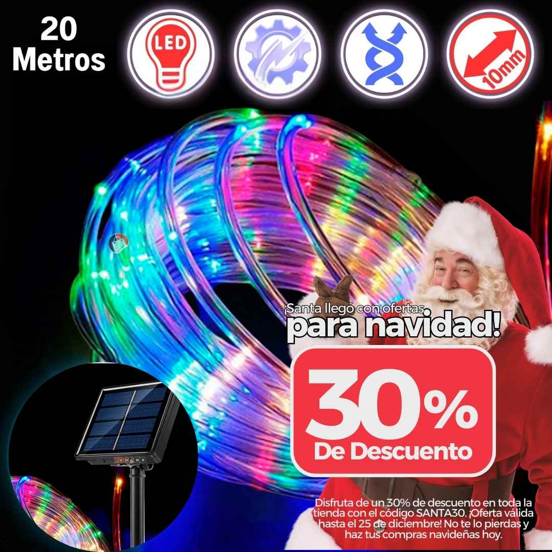 Manguera LED Solar Pro™ 20m – 400 LEDs  Iluminación Automática Exteriores 🌟