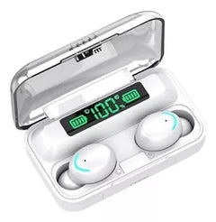 AUDÍFONOS INALÁMBRICOS F9 CON POWERBANK - BLANCOS