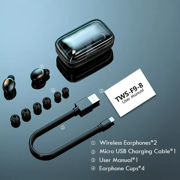 AUDÍFONOS INALÁMBRICOS F9 CON POWERBANK